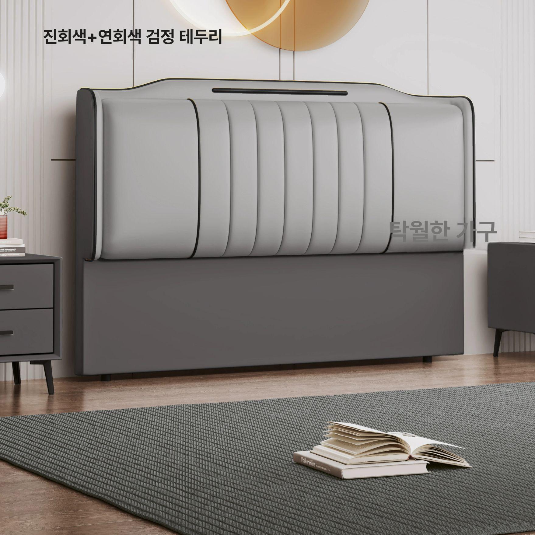 헤드보드 선반형 자취방 침대헤드 패브릭 머리판 수납형 라이트그레이 테크 패브릭 1.2m - 상세 이미지 5