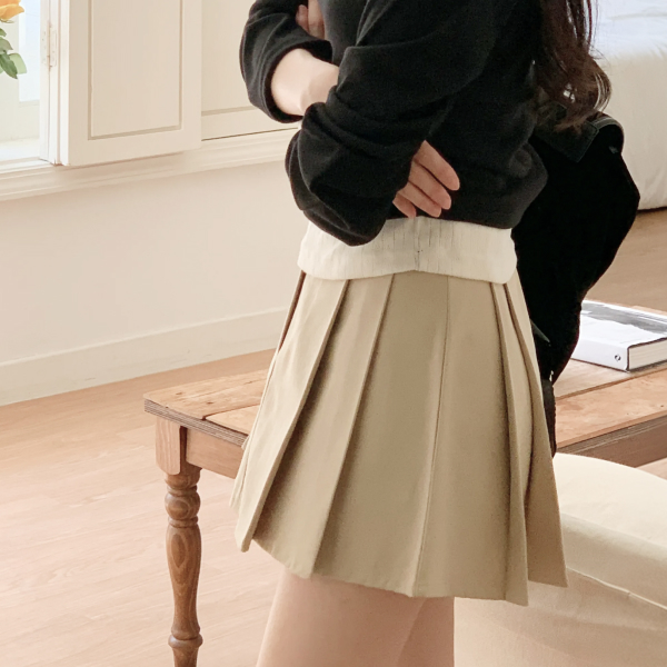 리코타 바지안감 스판코튼 플리츠 미니 스커트 sk6870 - 메인 이미지