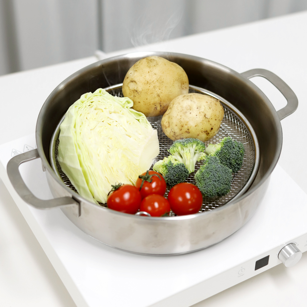 304 스텐 채반 찜기 22cm 2P (탈부착 손잡이 포함) / 원형 핸들 채반 야채 찜기 이미지 7