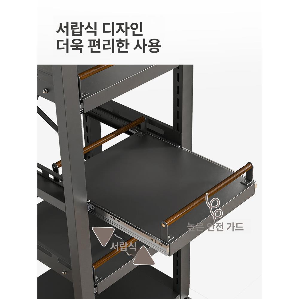 밥솥 선반 거치대 캐비닛 수납 오븐 슬라이딩 레일 피아노블랙 5칸 45cm 폭 2판 3당김 - 상세 이미지 3