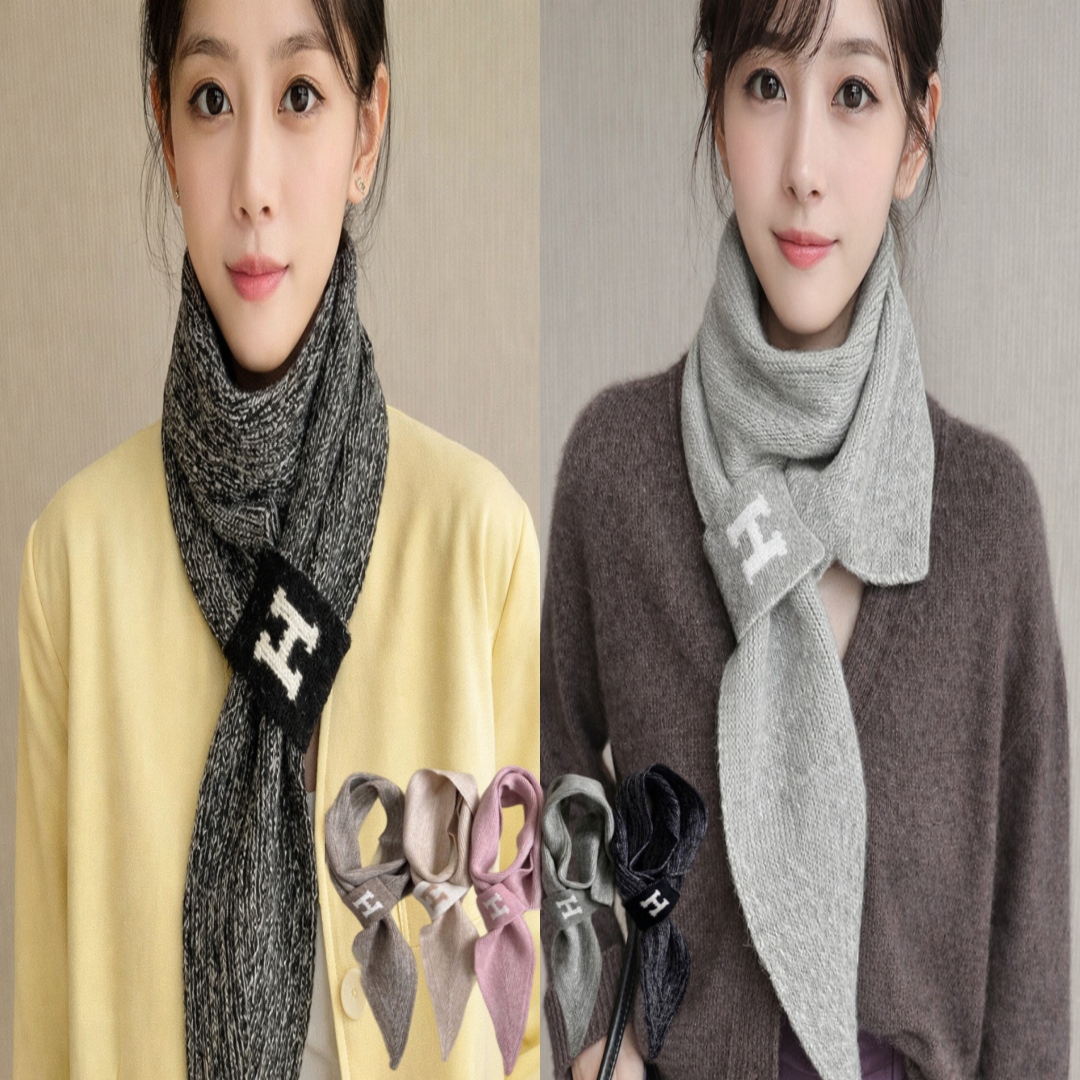 목도리매는법 니트 목돌이 끼우는목도리 여성 얇은 끼움머플러 핑크 그레이 쁘띠 고리머플러 - 상품 이미지