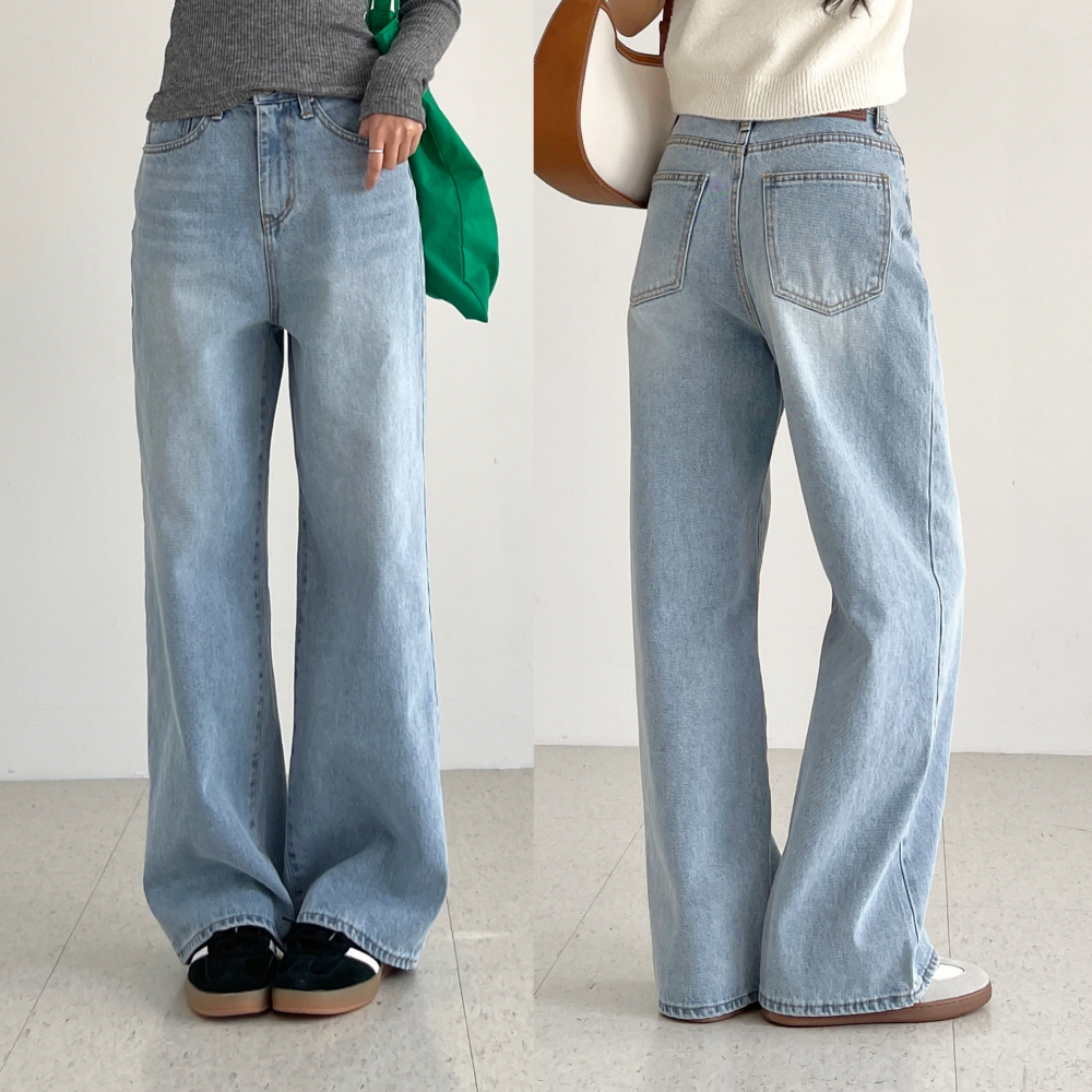 연청바지 여성 세미와이드청바지 하이웨스트 봄 가을 여자 일자핏 통바지 밀크블루브러쉬데님 제품 이미지