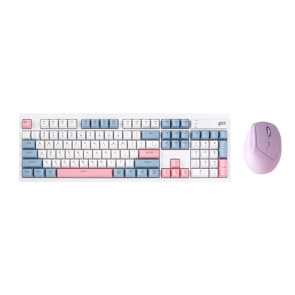 지클릭커 오피스프로 WMK560 사일런스M 무선 블루투스 키보드 버티컬 마우스 세트 98키 Sky Pink - 상품 이미지