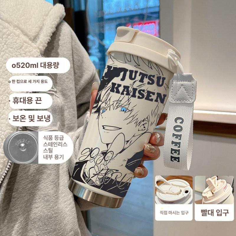 주술회전 보온 보냉 컵 보온병 텀블러 빨대형 물 굿즈 316 스테인리스 음료 커피 차 JLN290 스케치 오비토 - 상세 이미지 2