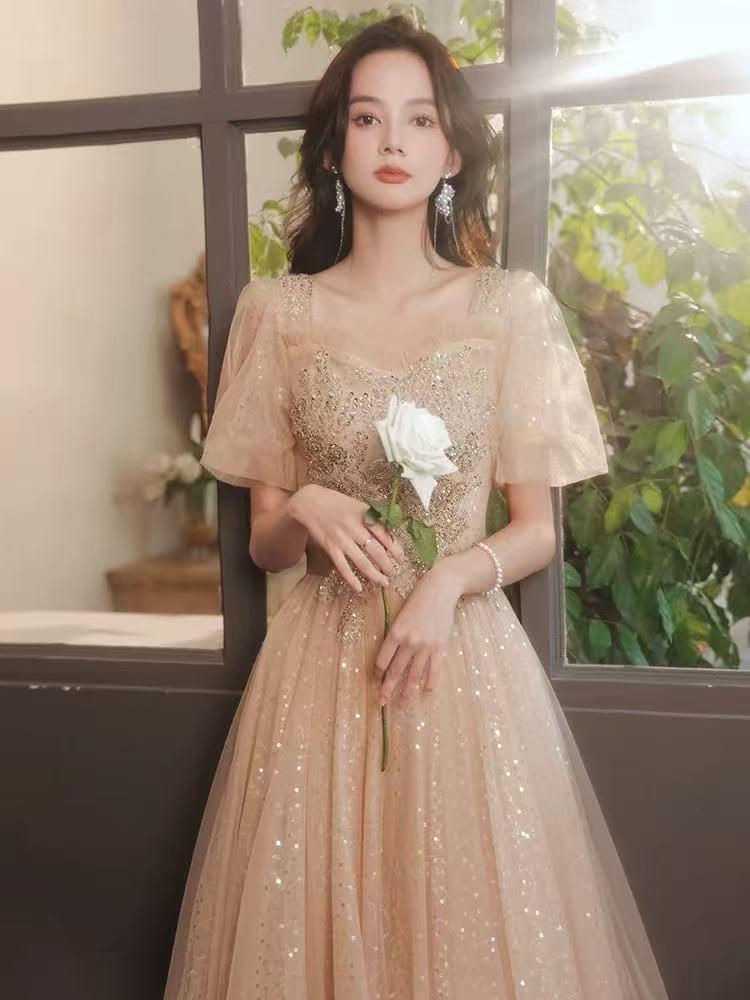 이브닝 드레스 신부 들러리 샴페인 파티드레스 스팽글 카키 xs - 상세 이미지 3