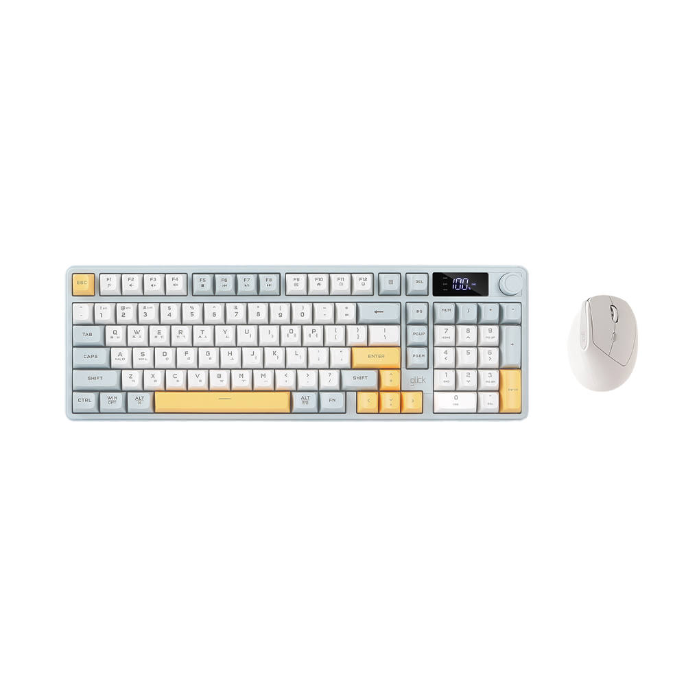 지클릭커 오피스프로 WMK560 LCD 사일런스M 무선 블루투스 키보드 버티컬 마우스 세트 98키 NavyBlue - 상품 이미지