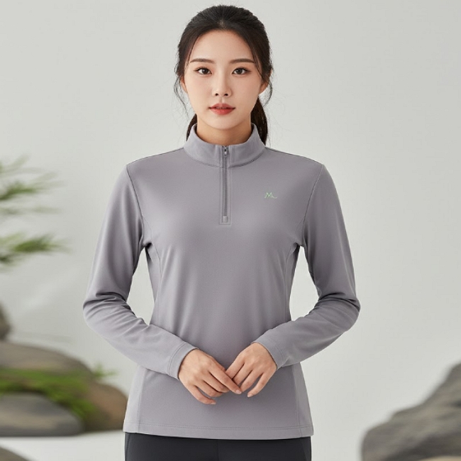 밀레 아웃도어 여성 간절기 무봉 반넥 집업 등산 티셔츠 - 상품 이미지