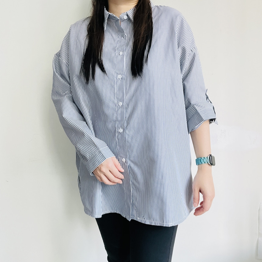 스트라이프 셔츠 오버핏 롤업 빅사이즈 여성 남방