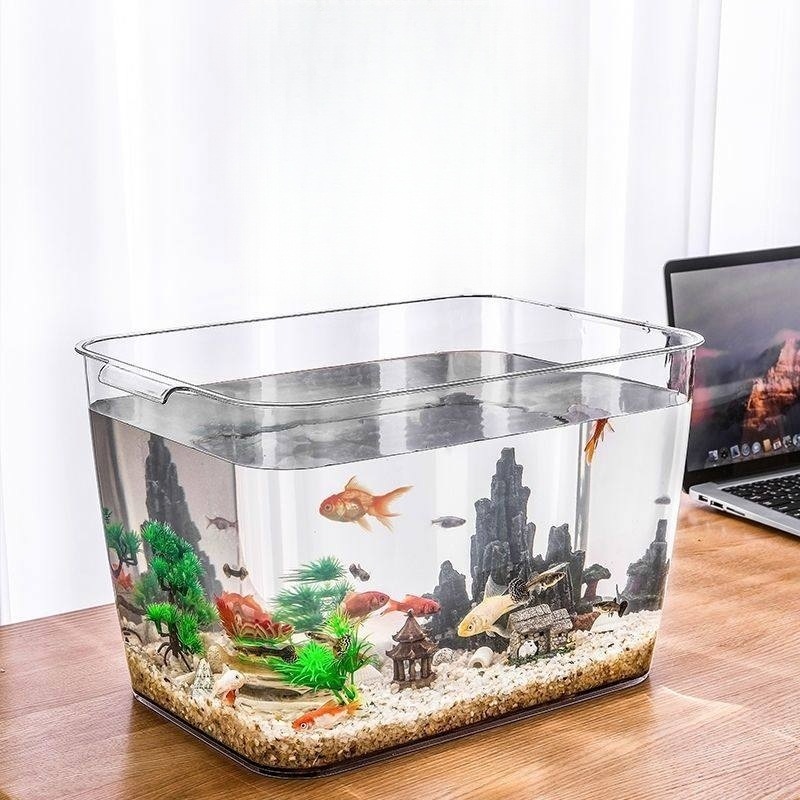 안깨지는 PET 아크릴 직사각형 투명 미니 수족관 물고기 거북이 금붕어 관상용 소형 어항 - 상품 이미지