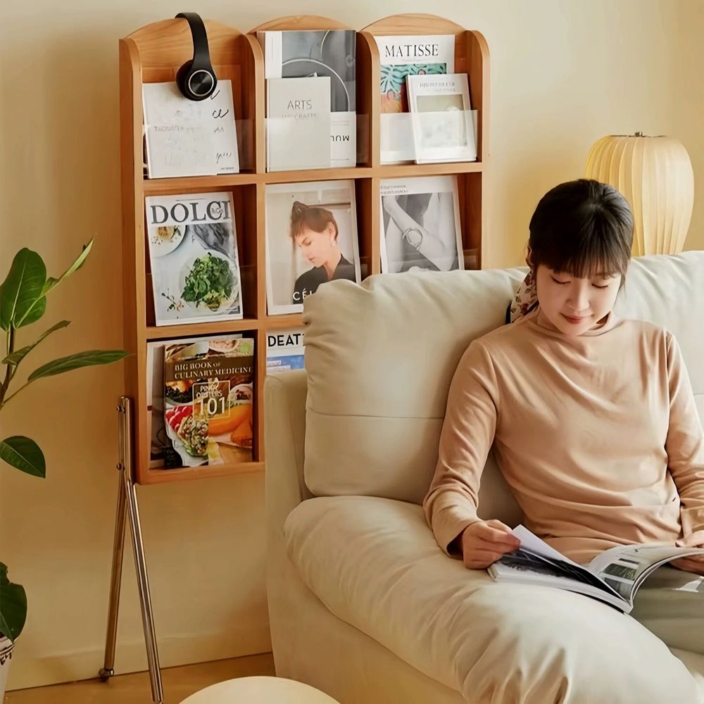 매거진랙 신문꽂이 카달로그 팜플 A. 체리색 9각형 그리드 스테인리스 스틸 발 자체 설치 - 상세 이미지 2