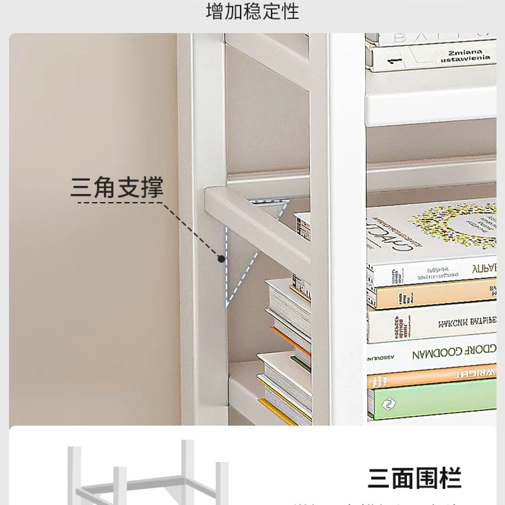 철제 책장 A. 2 개의 레이어 ers 흰색 깊이 24 너비 30cm 수고 발 패드 휠 - 상세 이미지 3