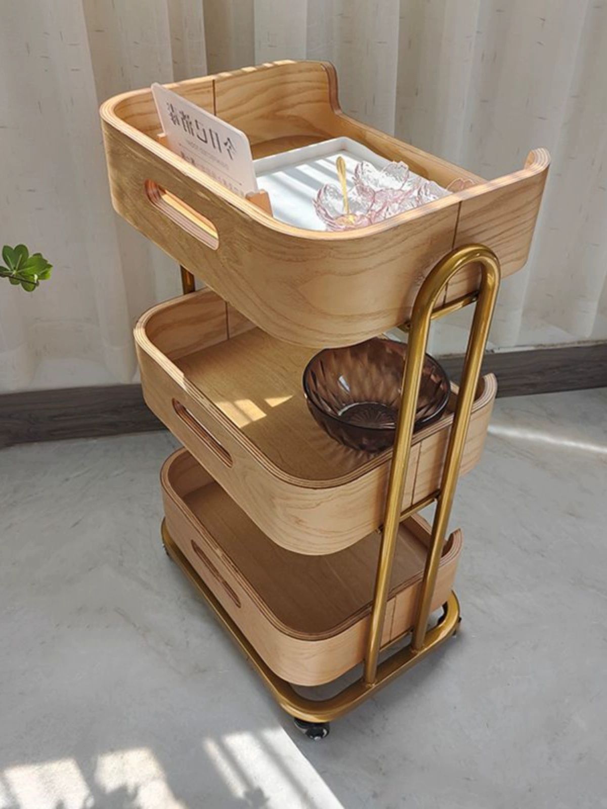 원목 트롤리 다용도 서빙 소품 미용실 업소용 바퀴 달린 내추럴우드 공식 표준 구성 50x38x82cm - 상세 이미지 3