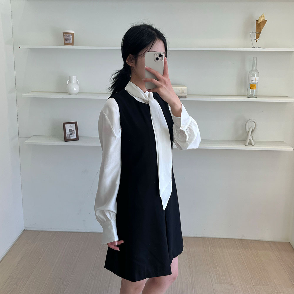 하이넥블라우스 하객 스카프 새틴 타이블라우스 아이보리, FREE(One size) 이미지 6