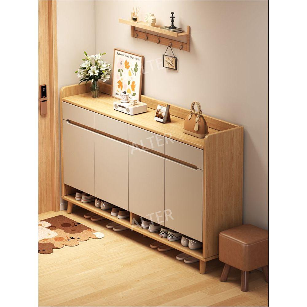 현관 입구 신발장 가정 원룸 정리대 거실 수납장 좁은공간 우드 화이트 4문5단140x32x85cm - 상세 이미지 2