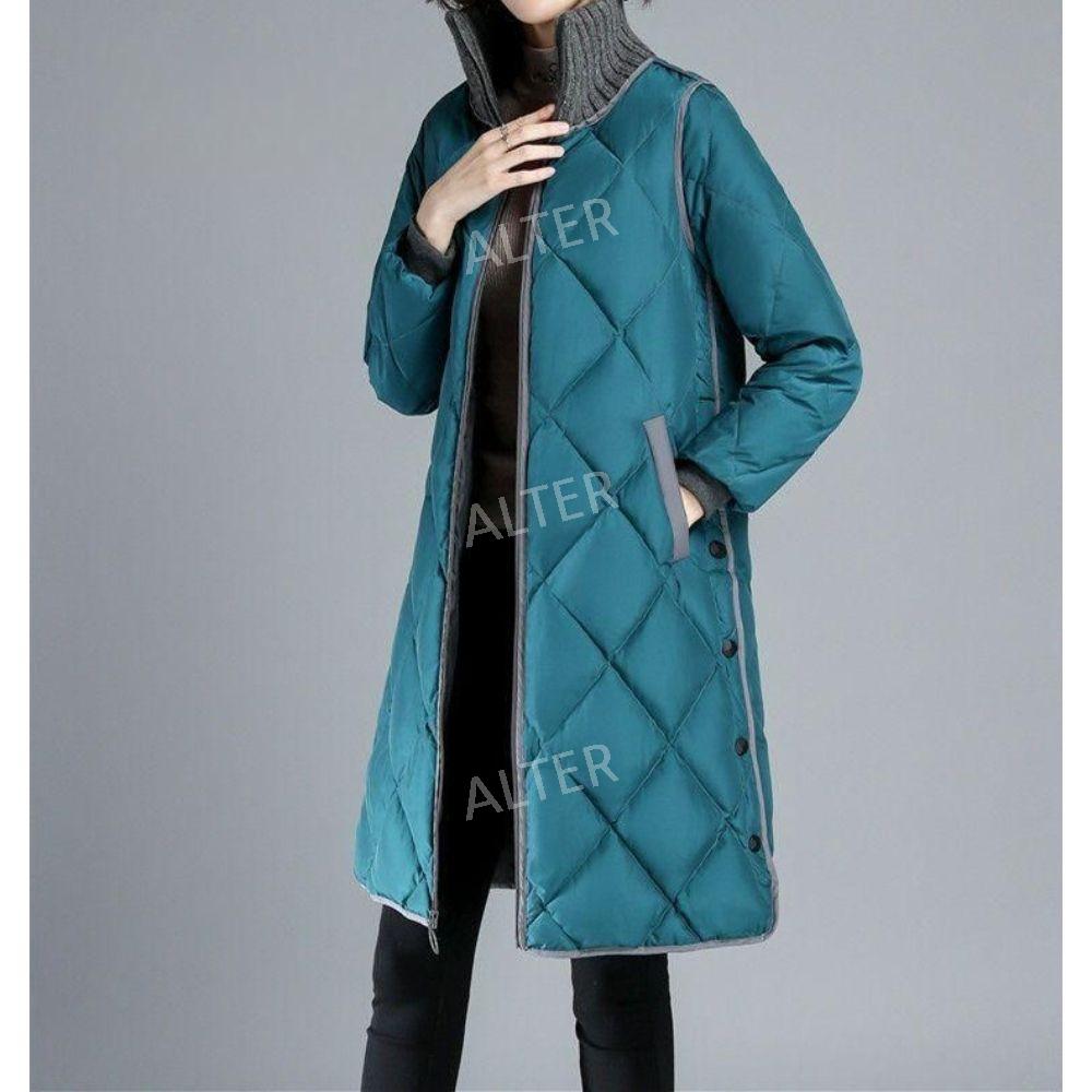여성 경량 롱 다운 코트 여자 누빔 패딩 니트 덕다운 점퍼 빅사이즈 화이트 M 52.5kg-60kg - 상세 이미지 2