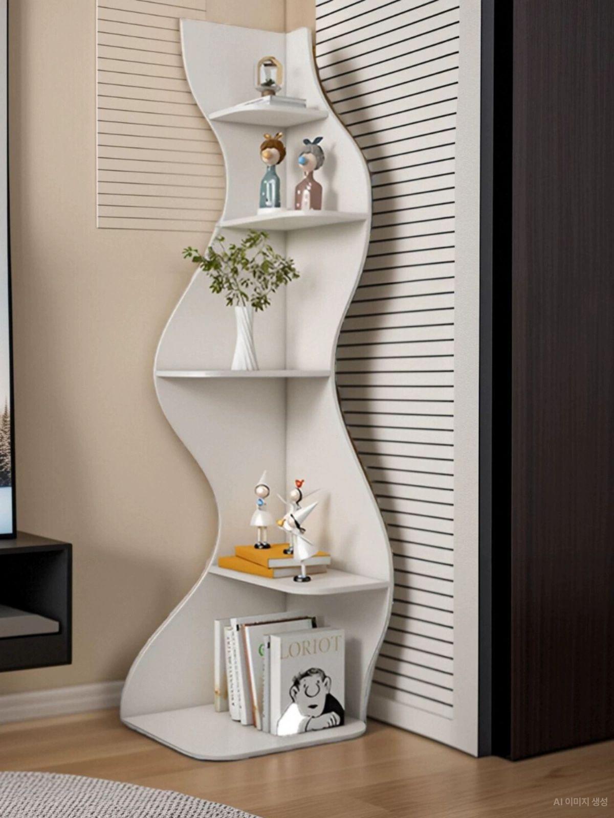 원목 코너 수납장 인테리어 서랍 흰색 거실 스탠딩 씨그래스 50 x 48x182 화이트 스톤 패턴 - 상세 이미지 2