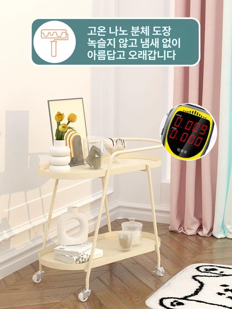 테이블 슬림 2단 무광 철제 골드 모던 트롤리 스텐 크림화이트 - 상세 이미지 3