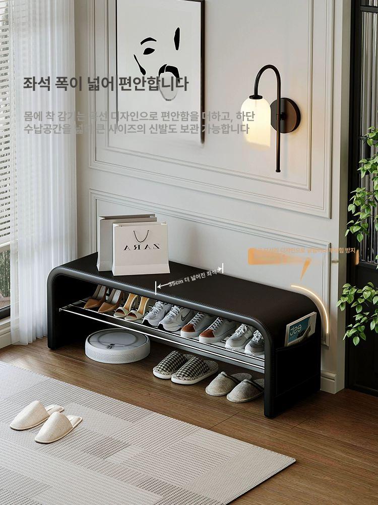 현관신발장 다용도 간이 벤치 의자 PU가죽 럭셔리블랙 1단계PU가죽 120cm - 상세 이미지 4