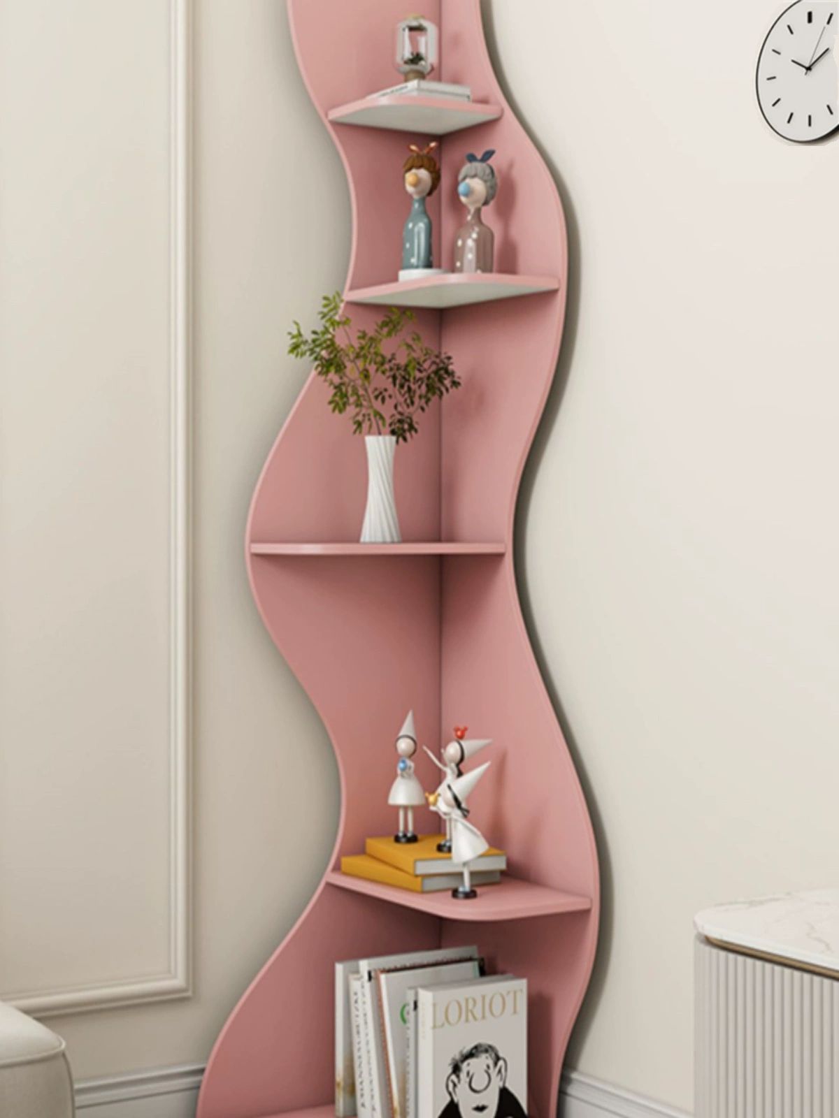 원목 코너 수납장 인테리어 서랍 흰색 거실 스탠딩 씨그래스 50 x 48x182 화이트 스톤 패턴 - 상세 이미지 5