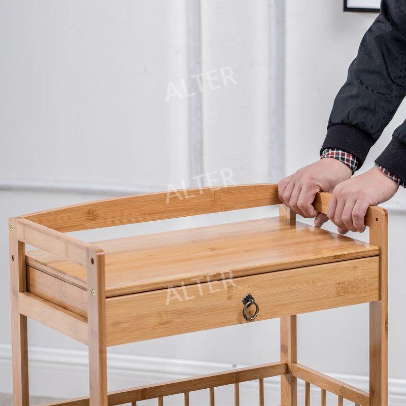 원목 트롤리 이동식 조리대 미용 서빙 3단 원색 손잡이 울타리 카트 - 상세 이미지 4