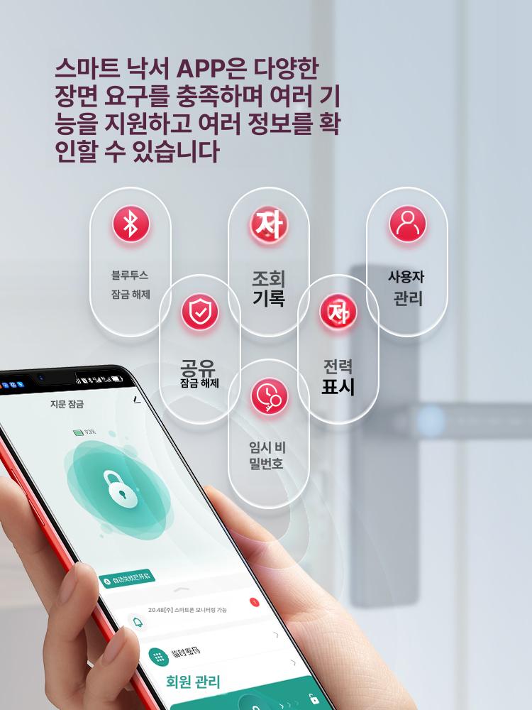 지문인식 도어락 무타공 설치 스마트 푸시풀 타입 현관용 1단계표준판분리형블랙원격비밀번호 이미지 6