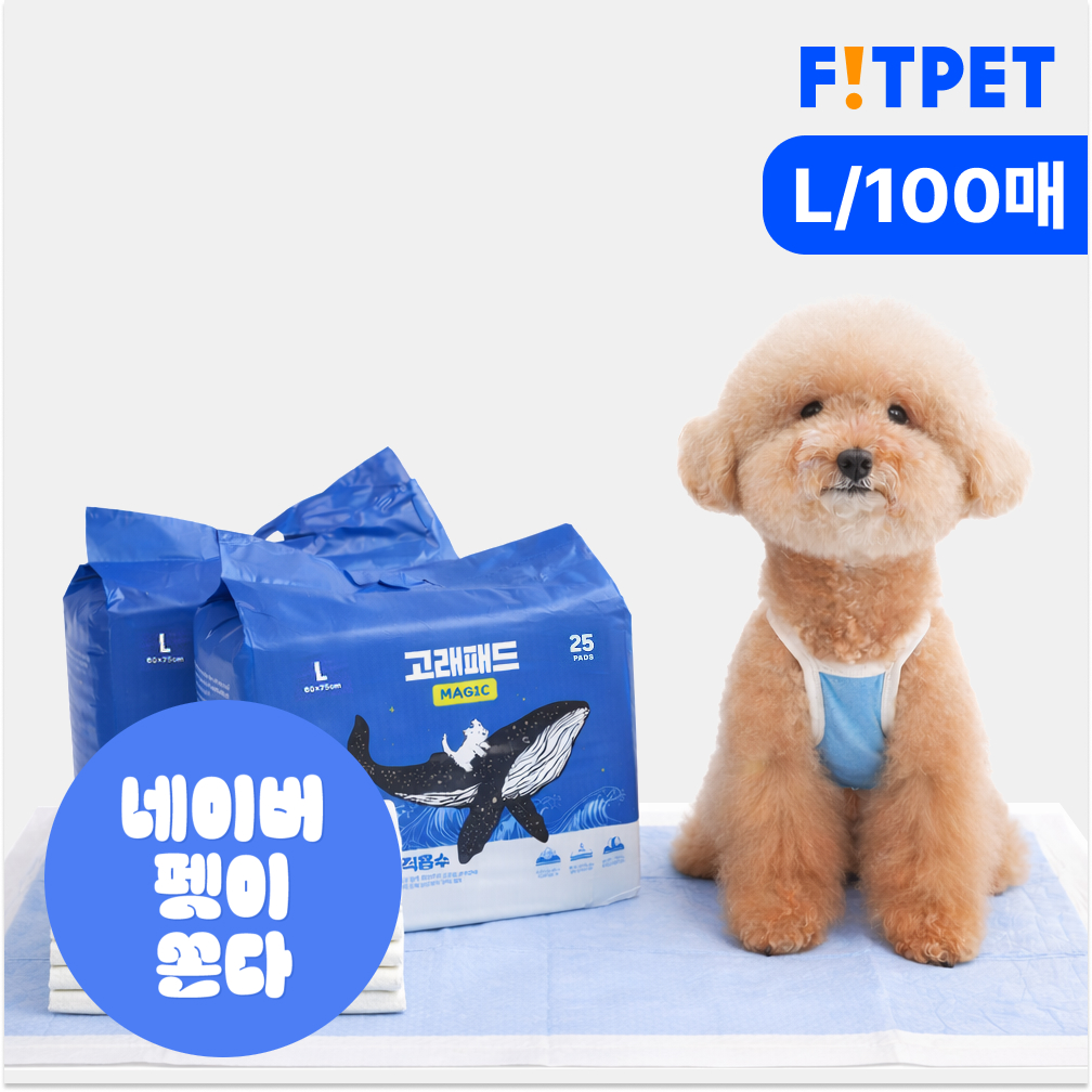 고래패드 매직흡수 강아지 배변패드 두꺼운 대용량 고흡수 냄새잡는 대형, 25매입, 4개 제품 이미지
