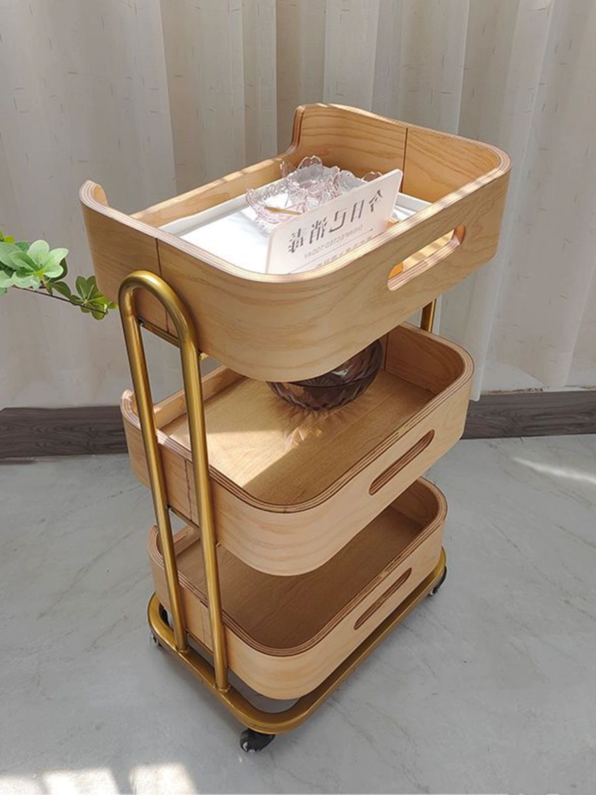 원목 트롤리 다용도 서빙 소품 미용실 업소용 바퀴 달린 내추럴우드 공식 표준 구성 50x38x82cm - 상세 이미지 4