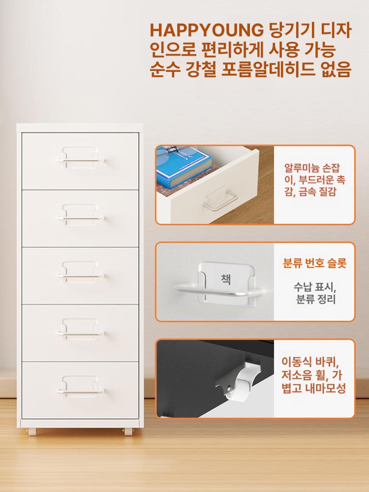 틈새 옷서랍장 미니 수납장 바퀴달린 철제 책상 밑 피하 베이지 대형 3단 서랍 라벨없음 조립 필요 - 상세 이미지 5