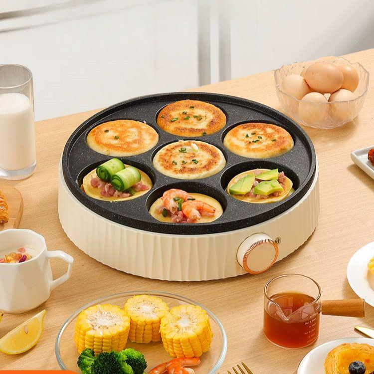 7구 자동 계란후라이기계 팬케이크 업소용 비빔밥 조식 계란 식당 기계 가정용 원형 뚜껑 - 상품 이미지