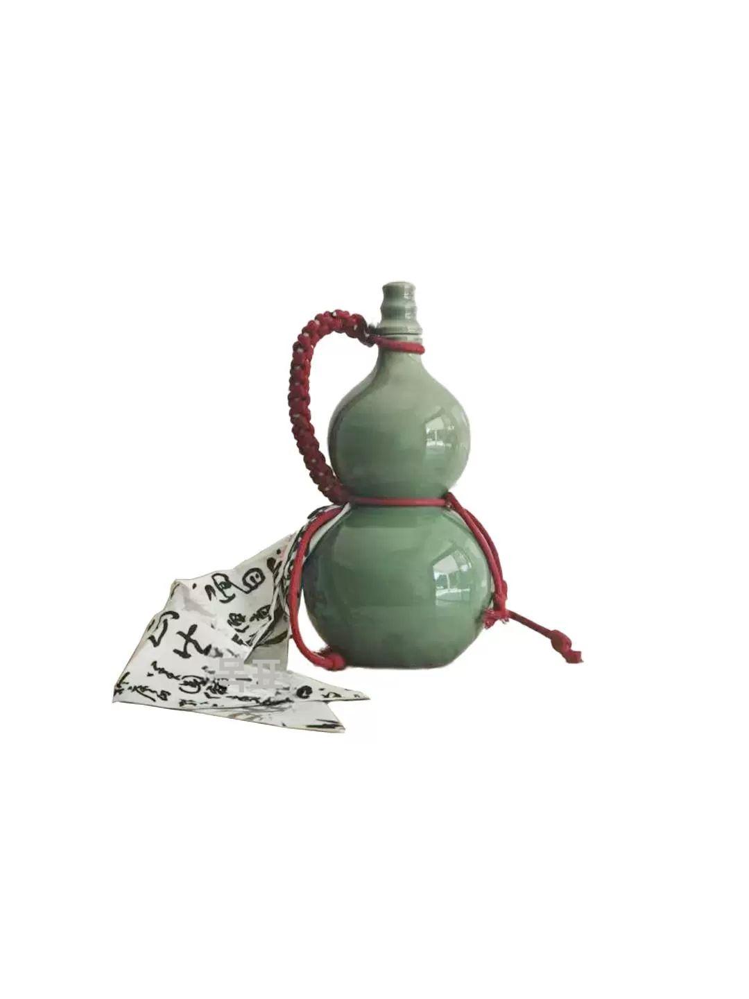 전통 술병 휴대용 표주박 전통주 용기 호리병 술잔 주병 1kg빈그린+와인레드손잡이 - 상품 이미지