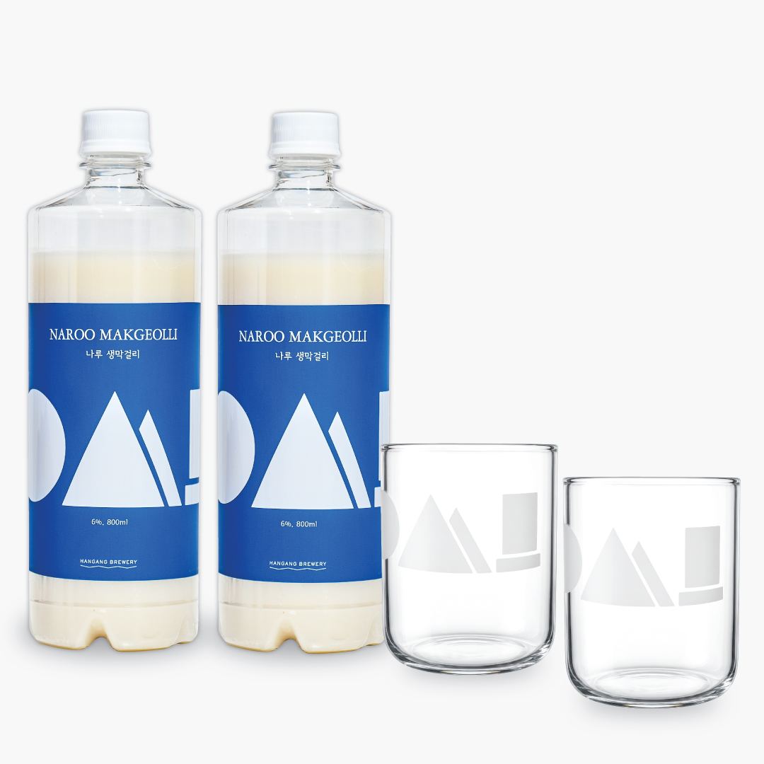 한강주조 막걸리 전용잔 선물세트 나루 생막걸리 6도 800ml 2병 + 전용잔 2잔 - 상품 이미지