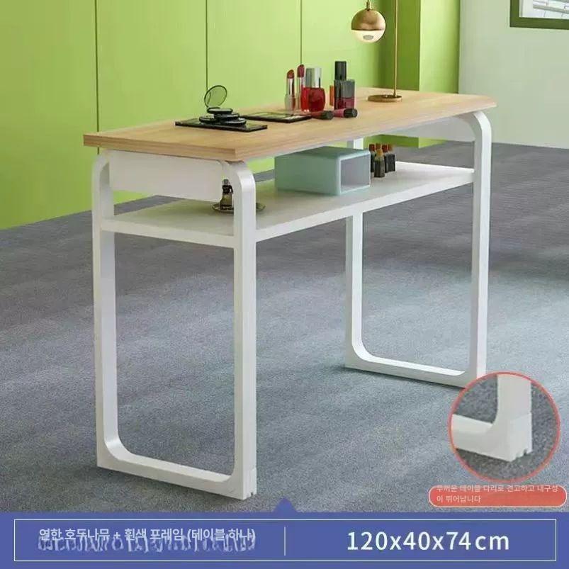 네일 아트책상 데스크 손톱 손질 네일샵 골드프레임 수납 화이트 상판 120cm - 상세 이미지 2