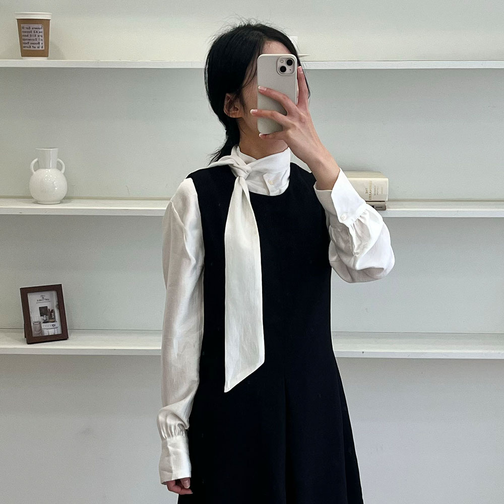 하이넥블라우스 하객 스카프 새틴 타이블라우스 아이보리, FREE(One size) 이미지 8
