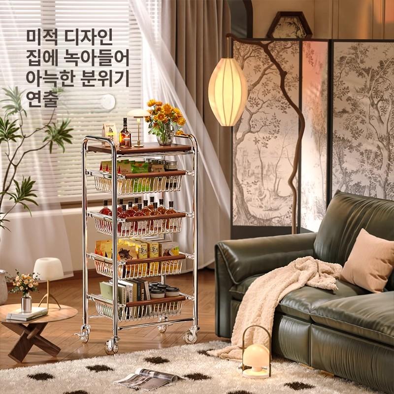이동식 수납 트롤리 주방 다용도 정리 바퀴달린 바구니 틈새형 5단 4서랍 회전 바퀴 - 상세 이미지 5
