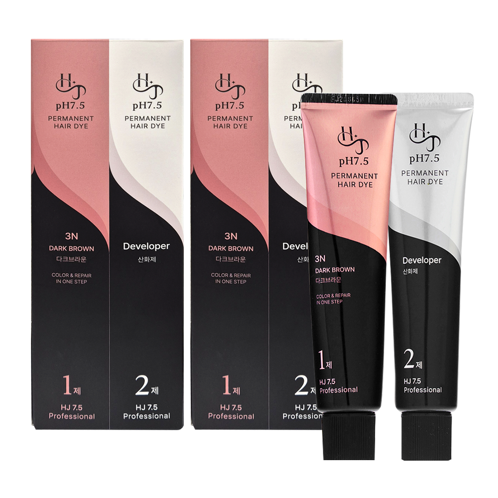 [1+1] pH7.5 저자극 흰머리 새치염색약 뿌리 커버 HJ셀프염색 60g, 다크브라운, 2개 - 상품 이미지