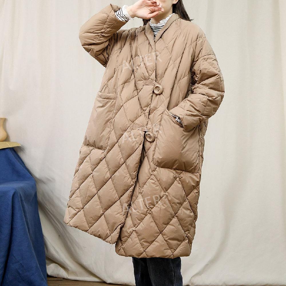 빅사이즈 여성 퀼팅 자켓 중년 롱패딩 따뜻한 방한 누빔 깔깔이 - 상품 이미지