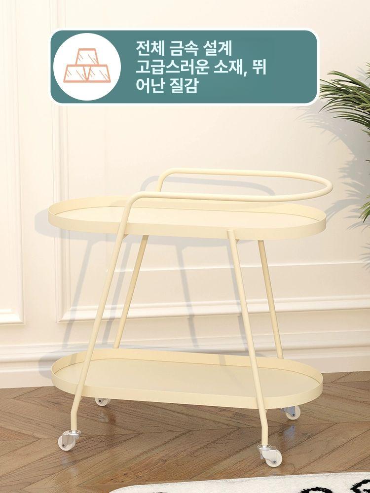 테이블 슬림 2단 무광 철제 골드 모던 트롤리 스텐 크림화이트 - 상세 이미지 2