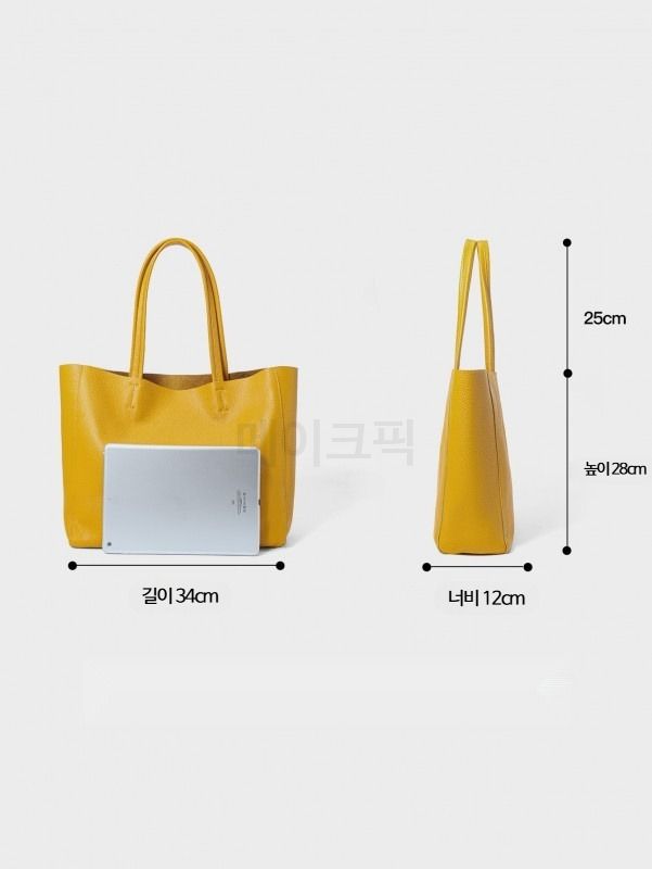 여성 가방 천연소가죽 빅백 숄더백 미니멀 쇼퍼백 가벼운 서류 가방 파우치 포함 - 상세 이미지 5