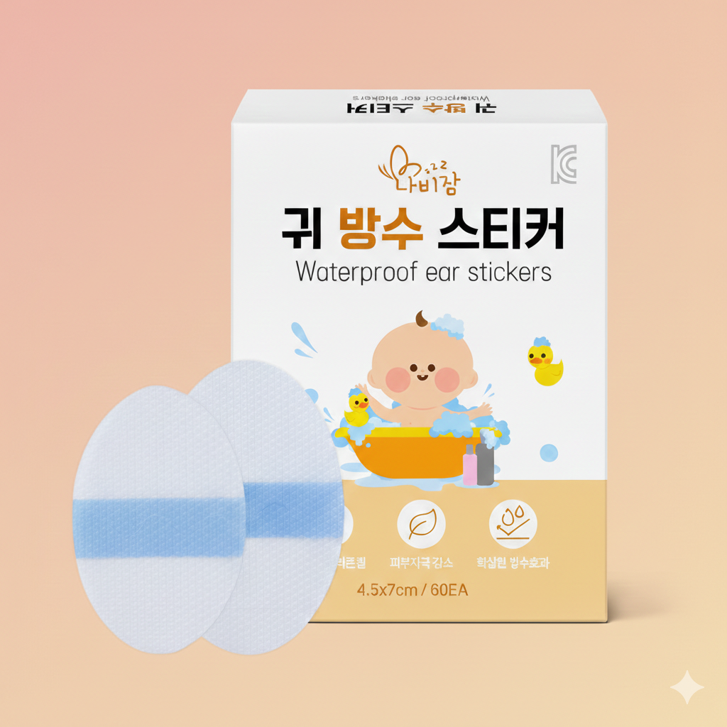 아기 샴푸캡 유아 샤워캡 헤어캡 머리감기 귀방수스티커 60매