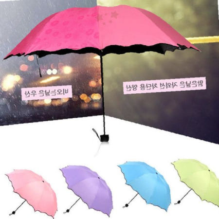 물만나면 벚꽃무늬 나타나는 암막코팅 휴대용 접이식 우산 자외선차단 양산겸용