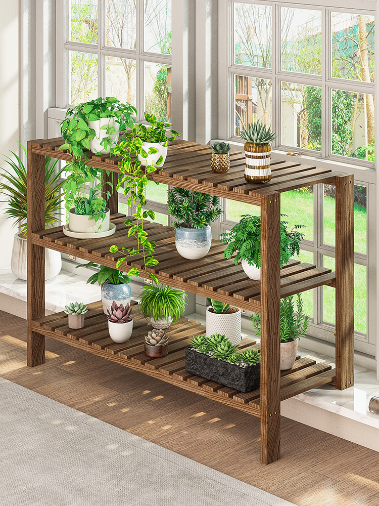 원목 화분선반 다용도 진열대 발코니 화분거치대 접이식 2칸 80 x 25x30 차콜 로스트 - 상세 이미지 3