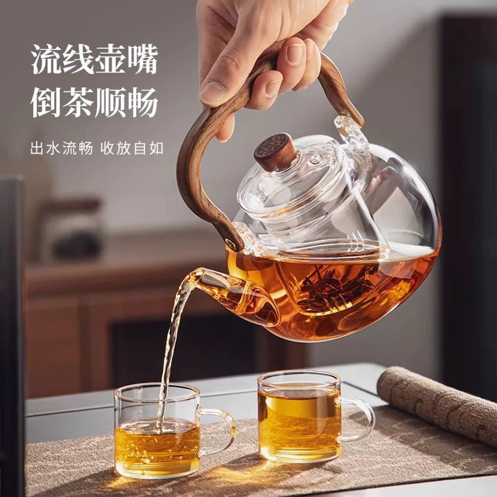 우드 내열 유리 티포트 주전자 A A. 1L 이상, A. 무허 손잡이 찻주전자 1000ml - 상세 이미지 2