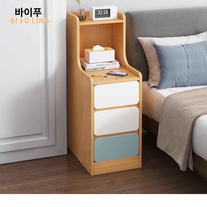 칲대 옆 수납장 안방 200 틈새 폭좁은 선반 따뜻한 서랍장 침대옆 페일블루 - 상세 이미지 2