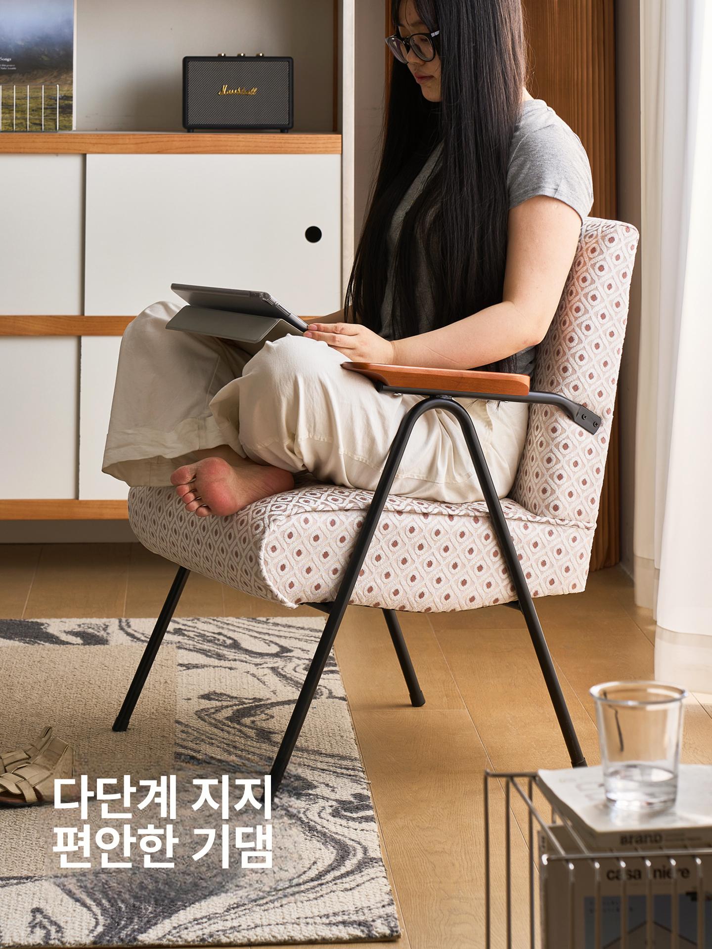 안락 라운지 거실 패브릭 암체어 독서 리클라이너 낮잠 오프화이트다이아몬드패턴+베이지옐로우 - 상세 이미지 2