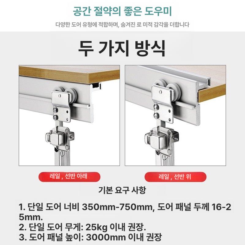 조립식 도어 부속 행잉 미닫이 댐퍼 레일 접이식 레일 1m+ 2개문1개접이식 부속품 - 상세 이미지 3