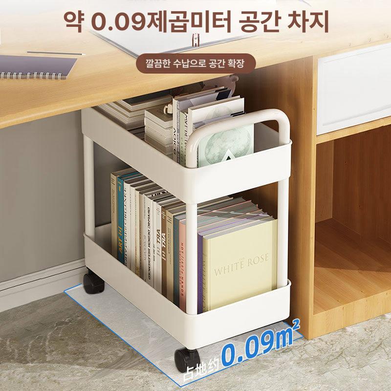 트롤리 선반 이동식 수납 틈새 수납선반 바퀴 달린 철제 26cm 화이트 2칸 4개 - 상세 이미지 2