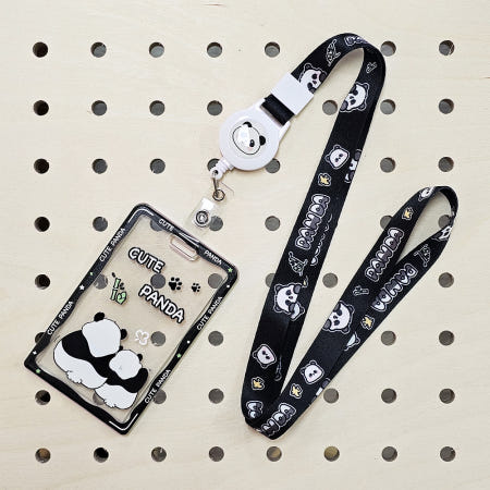 키치한 팬더 일러스트 학생증 카드 케이스 릴홀더 세트