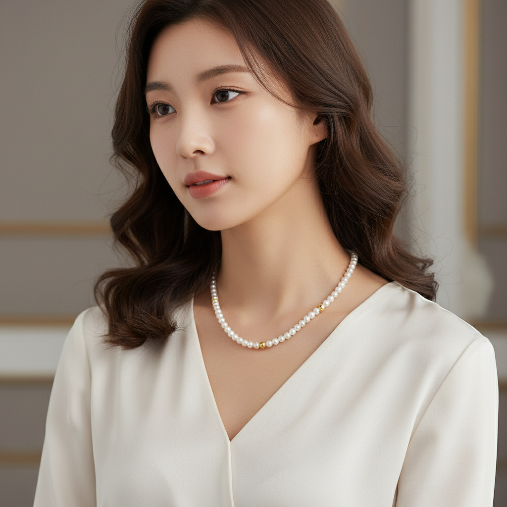 14K 골드 장식/볼 3.5mm 담수진주 목걸이AAA+ - 상세 이미지 5