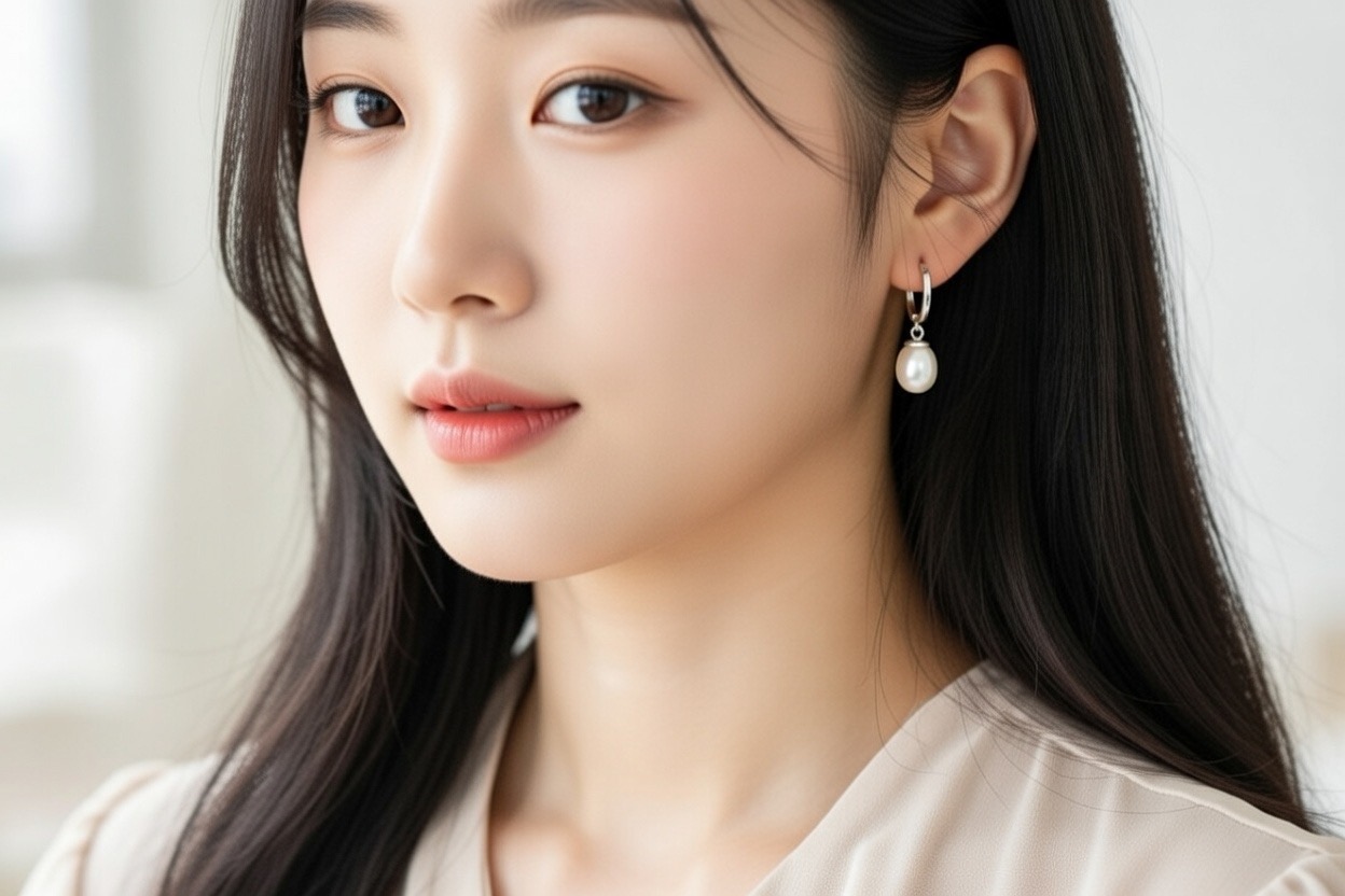 천연 담수진주 물방울 실버(925) 귀걸이 - 상세 이미지 4