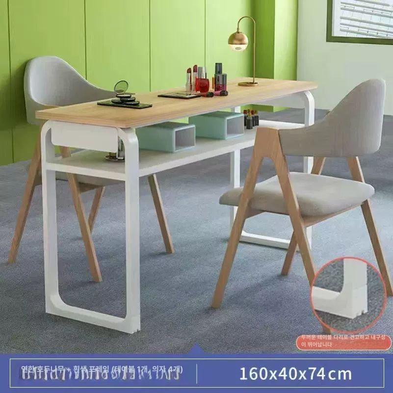 네일 아트책상 데스크 손톱 손질 네일샵 골드프레임 수납 화이트 상판 120cm - 상세 이미지 4